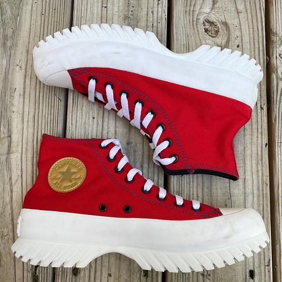 LIKE NEW- CONVERSE ALL STAR Hi-Top RED Lugged Sneakers Size M8.5/W10.5 - Picture 3 of 13